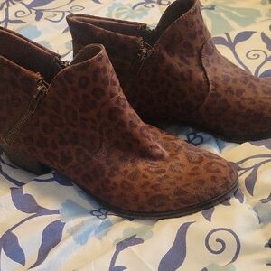 Sun + Stone Brown Leopard Ankle Boots